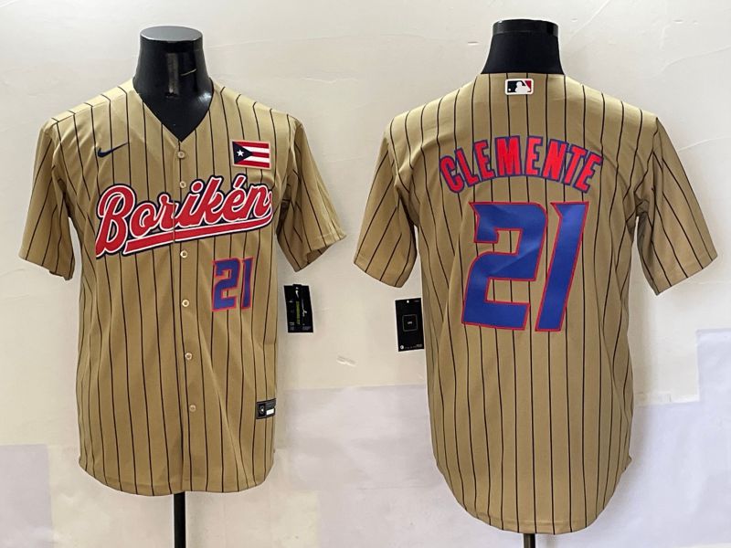 Men Puerto Rico #21 Clemente Brown Stripe Joint Name 2025 Nike MLB Jersey style 3->more jerseys->MLB Jersey